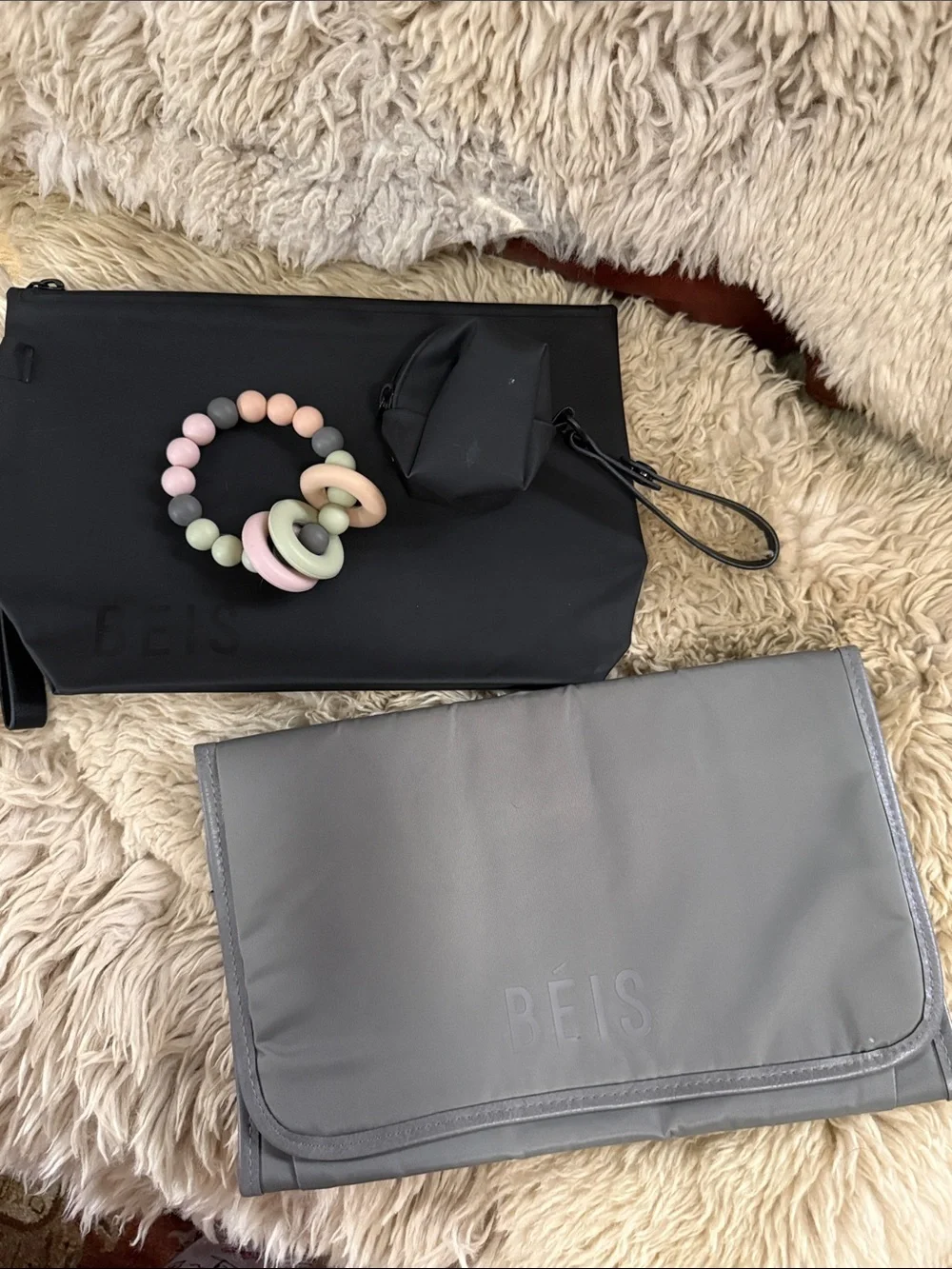 BEIS Gray Convertible Diaper Tote with Chain Detail